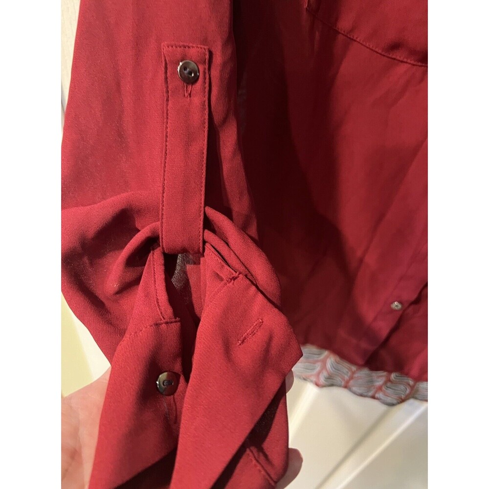 Alfani blouse Womens sz 8 Burgundy Button Up Floral Long Sleeve Pockets career - Picture 5 of 8